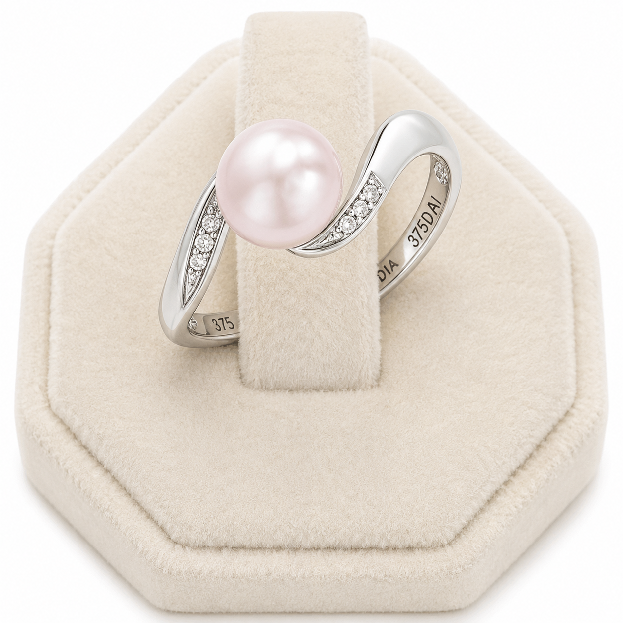 White Gold Freshwater Pearl & Diamond Twist Ring