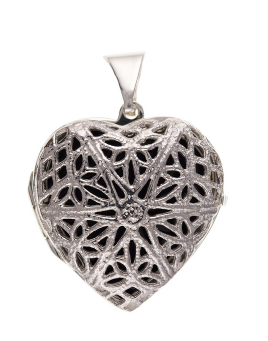 Large Filigree Heart Locket Solid Sterling Silver 925 Hallmark 25mm
