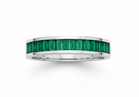 Sterling Silver Emerald Baguette Eternity Ring 4mm Band 925 Hallmark Size K - S