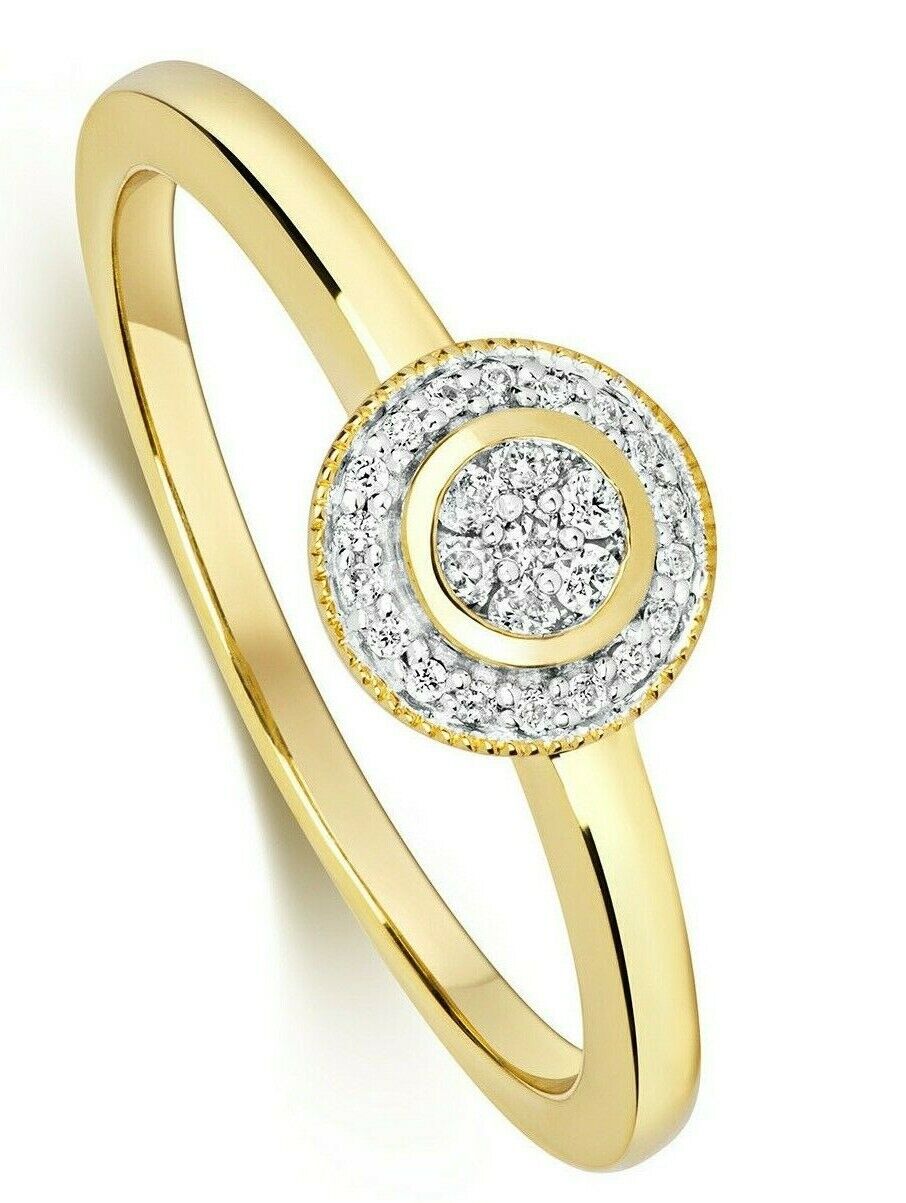 9ct Yellow Gold Diamond Halo Ring Cluster Engagement