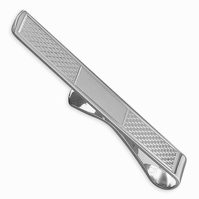 Solid Sterling Silver Tie Slide 7mm Wide Engine Turned 925 Hallmark