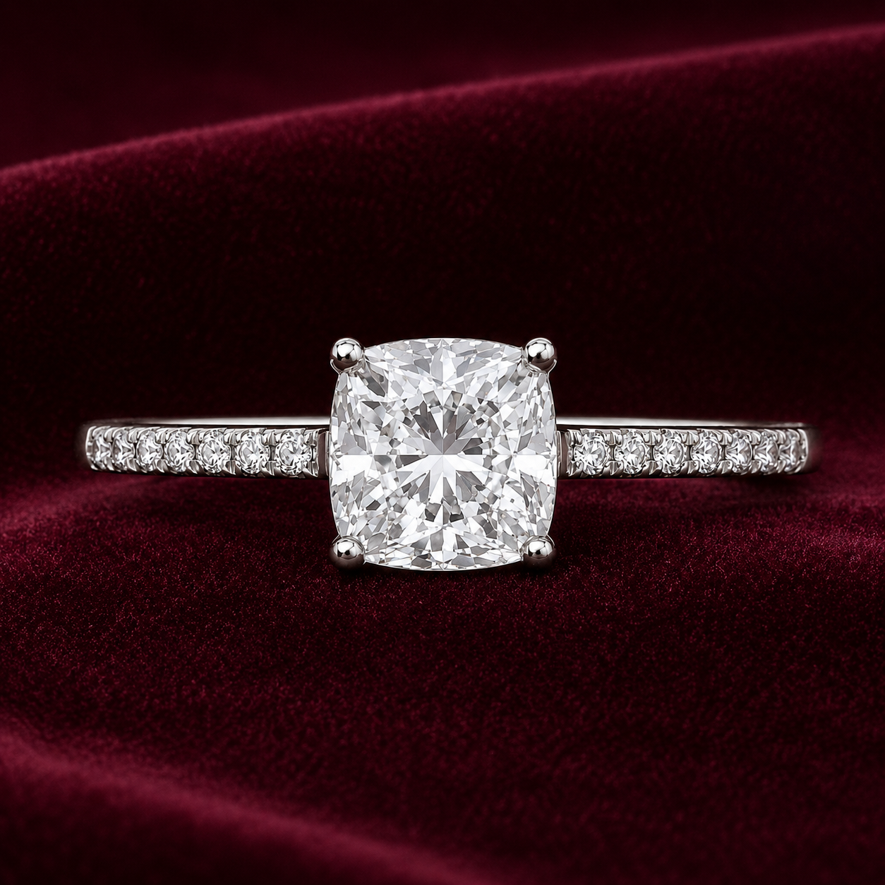 Cushion Solitaire Engagement Ring Solid Sterling Silver 925 Size K - S