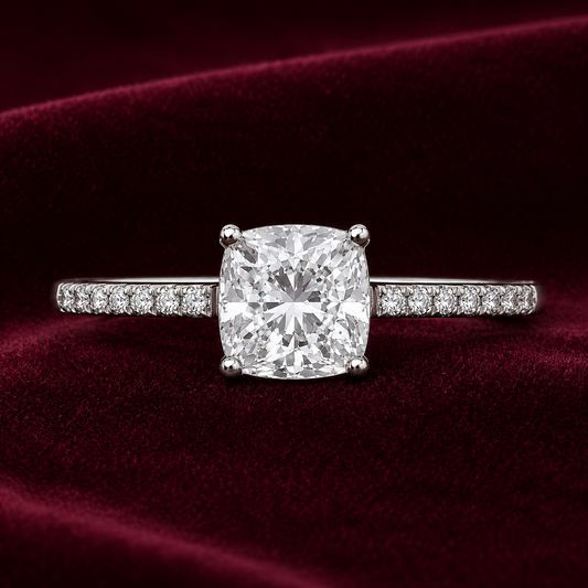 Cushion Solitaire Engagement Ring Solid Sterling Silver 925 Size K - S