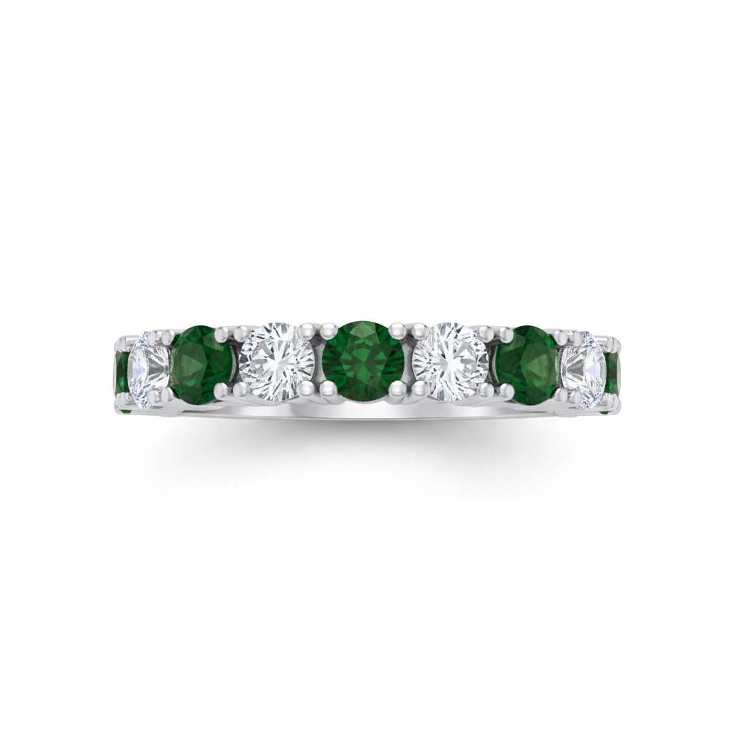 Sterling Silver Emerald Eternity Ring Anniversary Band 925 Hallmark Size K-S