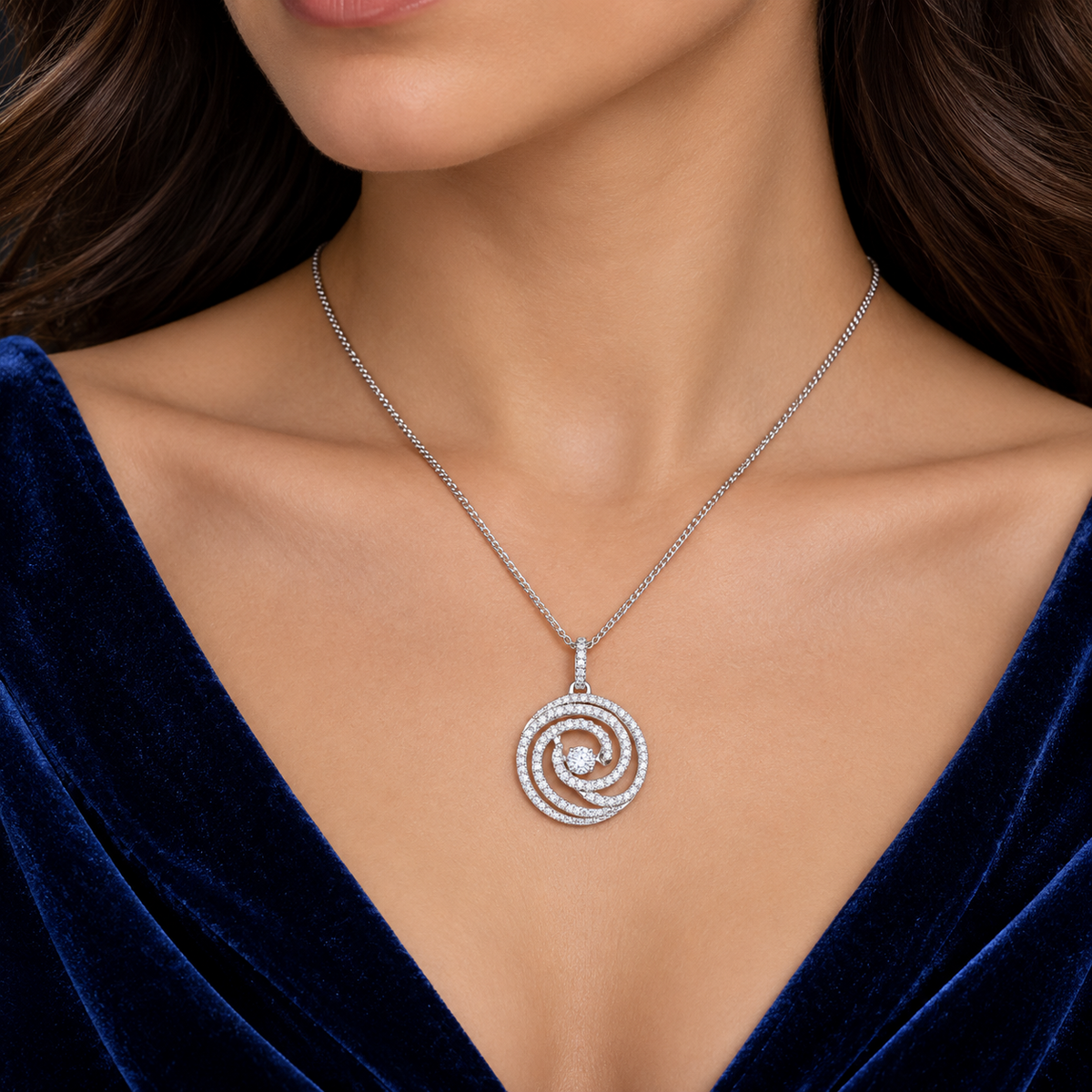 Moving Dancing Diamond Pendant Necklace 18ct White Gold 18"/45cm 0.60ct Diamonds