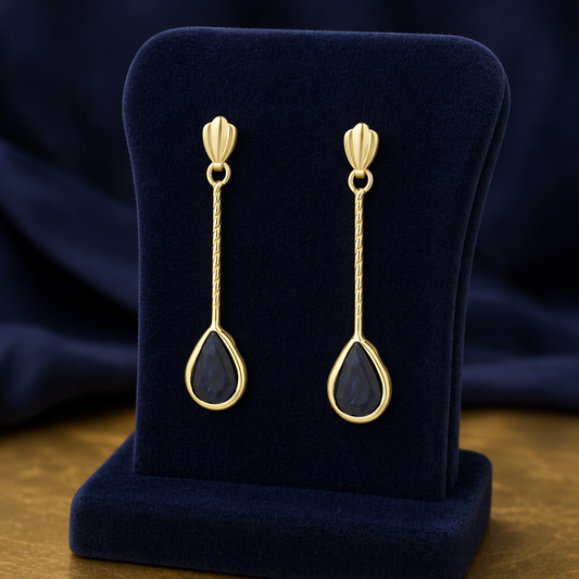 Natural Sapphire Pear Earrings Solid 9ct Yellow Gold Stick Drops Hallmarked