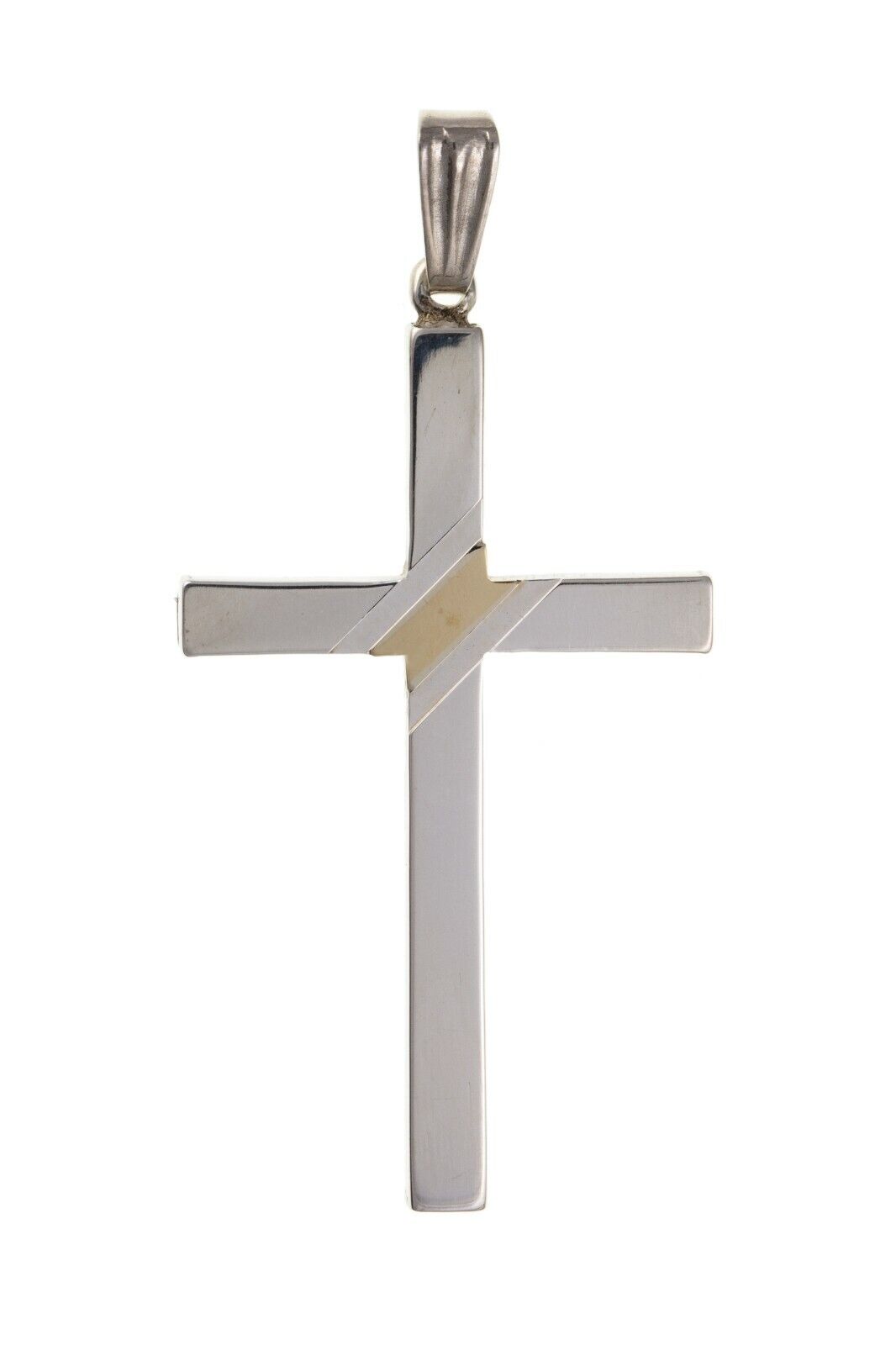 Sterling Silver Cross pendant With Yellow Gold Stripe 925 Hallmark 35 x 23mm