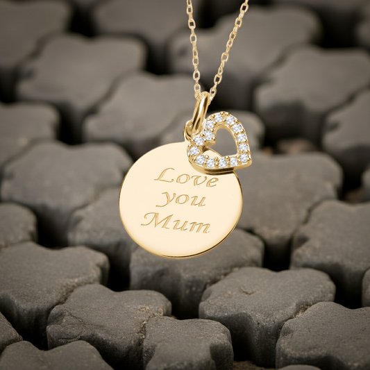 Love You Mum Necklace 18ct Gold on Solid Sterling Silver 925 Hallmark 18" Chain