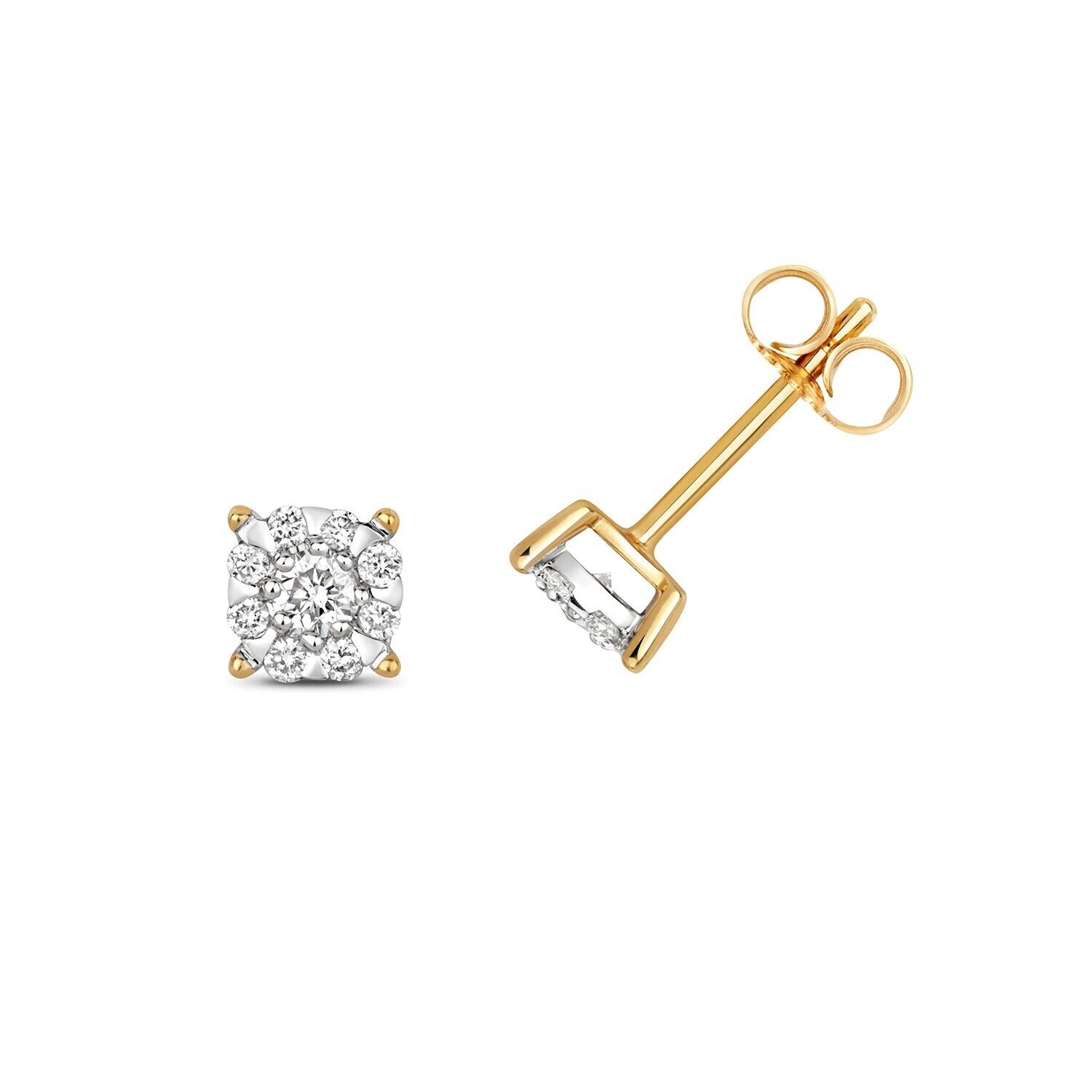Real Diamond Solitaire Earrings 9ct Yellow Gold 0.35ctw Brilliant Set