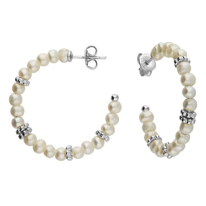 Freshwater Pearl Hoop Earrings Solid Sterling Silver 925