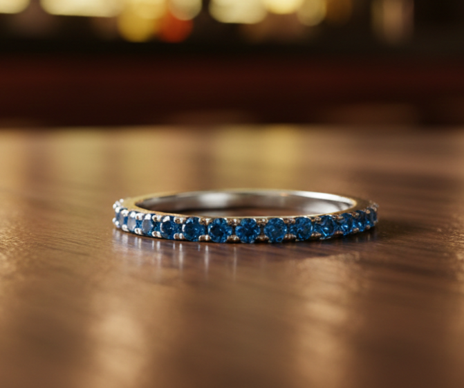 Sterling Silver Sapphire Eternity Ring Anniversary Band 925 Hallmark Size K - S