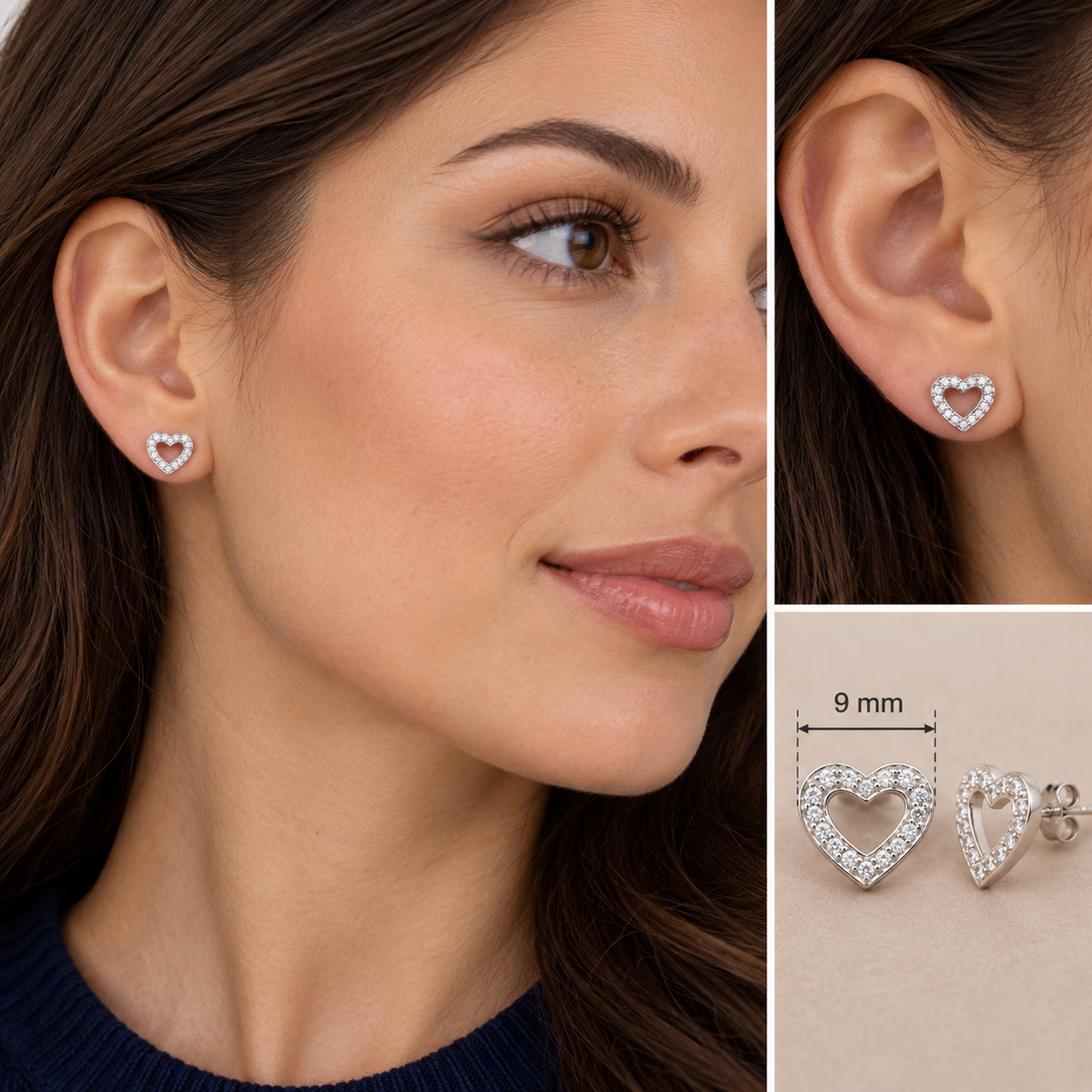 Real Diamond Heart Earrings 18ct White Gold Studs 0.18ctw Mined Diamonds