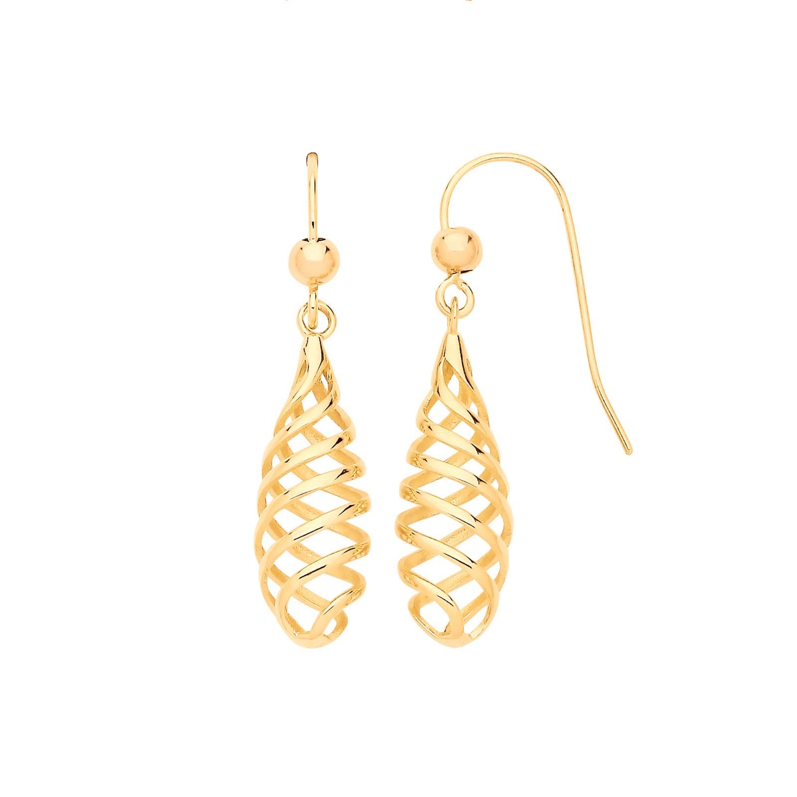 Yellow Gold Spiral Drop Earrings Hallmarked 31.5mm