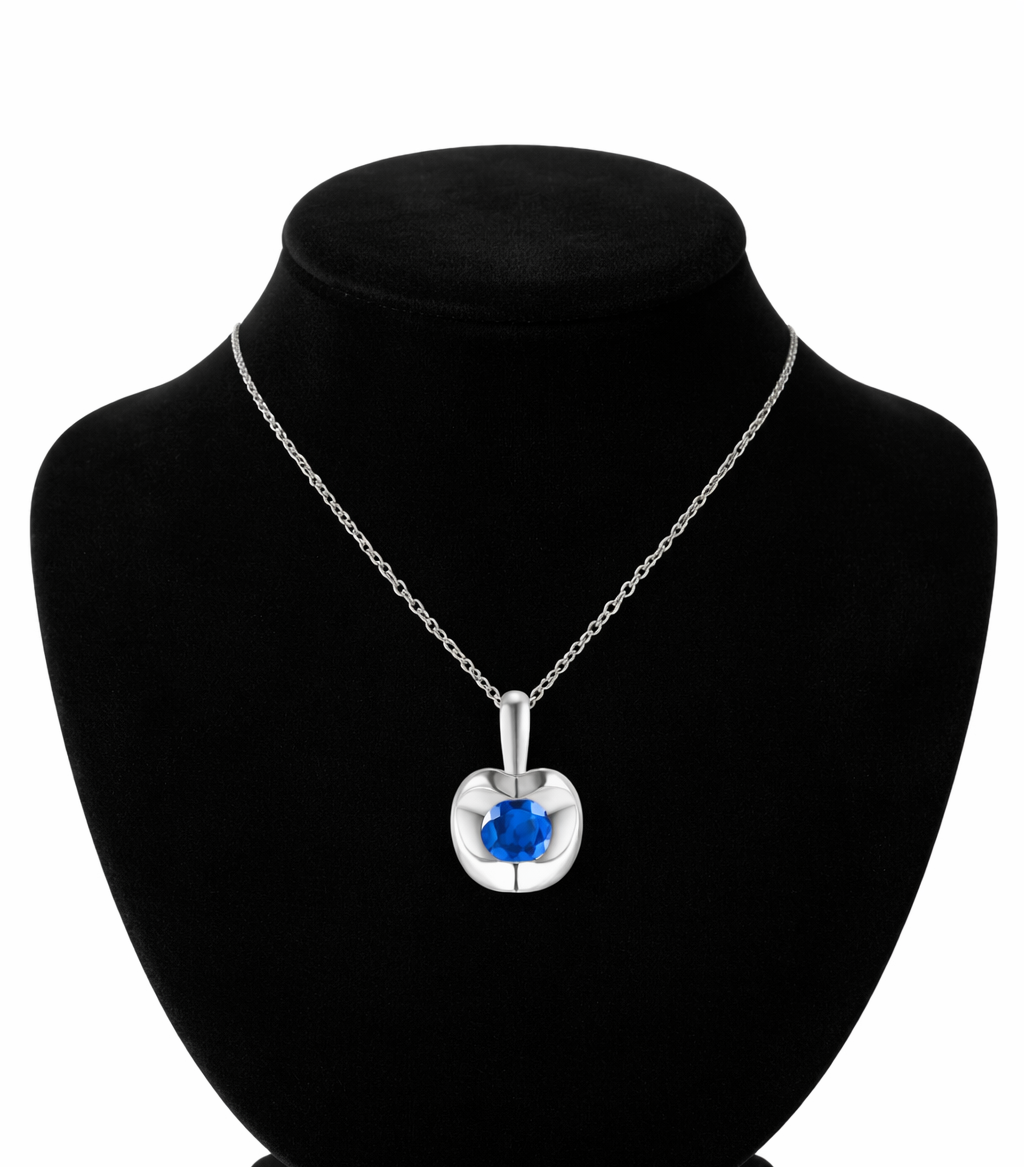 Natural Sapphire Heart Necklace Solid White Gold 18" 46cm Length Chain