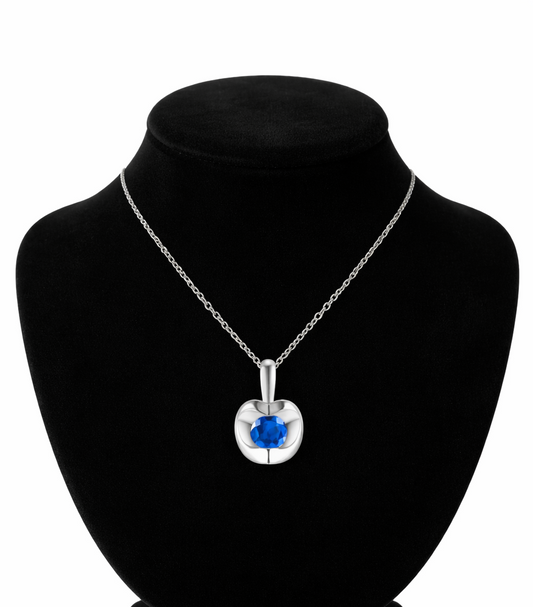 Natural Sapphire Heart Necklace Solid White Gold 18" 46cm Length Chain