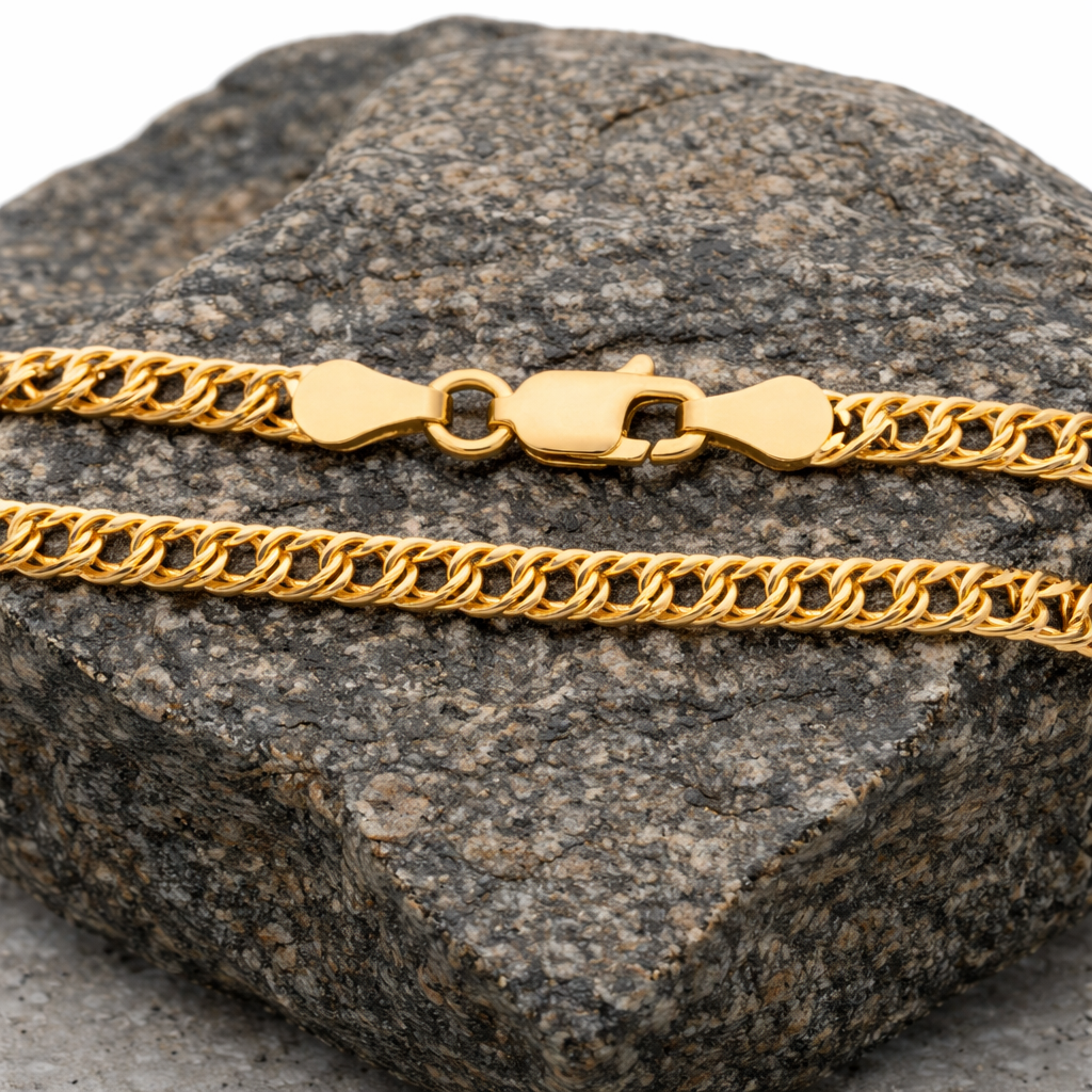 18ct Gold Double Curb Chain on Solid Silver 22" 3.8mm Wide British Made Hallmark