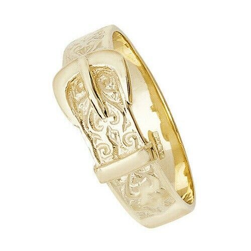 9ct Yellow Gold Mens Engraved Buckle Ring Fully Hallmarked