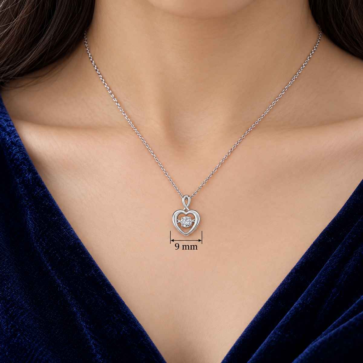 Dancing Diamond Heart Pendant 9ct White Gold 18" 45cm Real Genuine Diamond