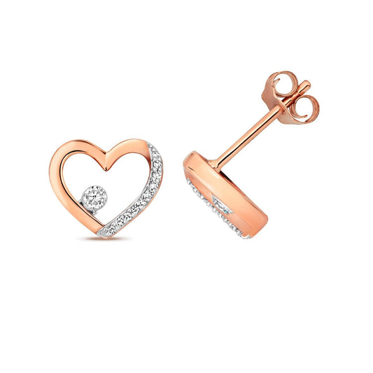 Diamond Heart Stud Earrings 9ct Rose Gold Hearts