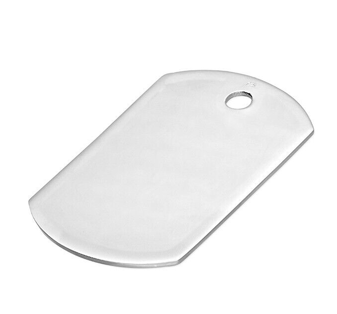 Large Polished Dog Tag Pendant Men's 925 Solid Sterling Silver 925 Hallmarked