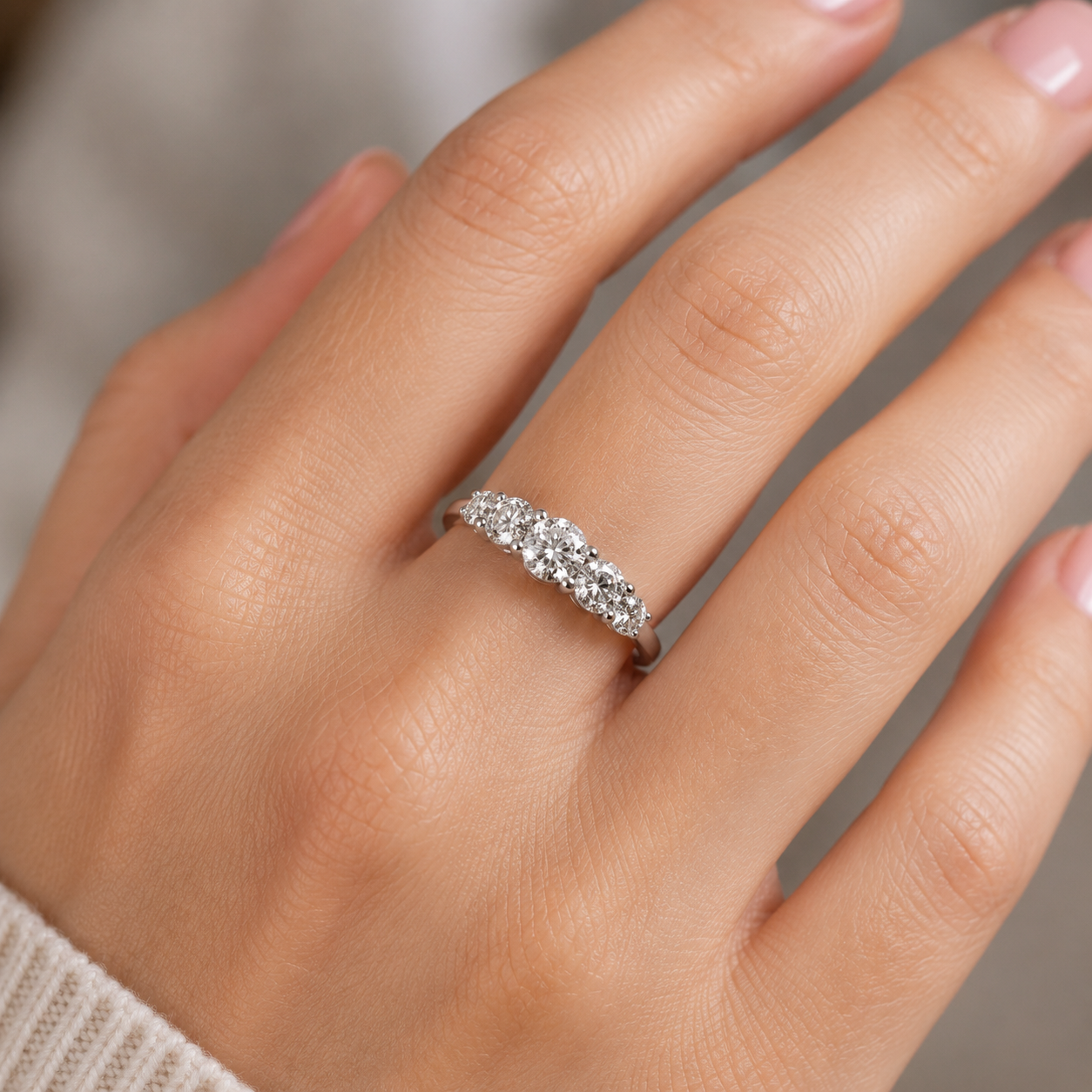 Elegant Five-Stone Graduated Ring in Solid Sterling Silver