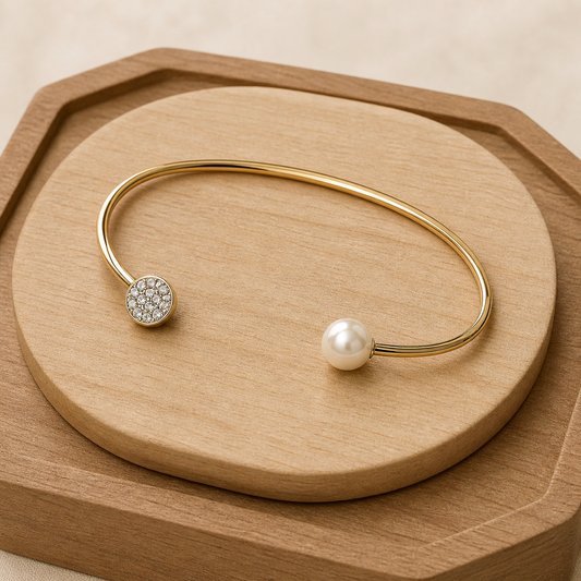 Ladies 18ct Gold Pearl Torque Bangle on Sterling Silver 925 Hallmark Cuff