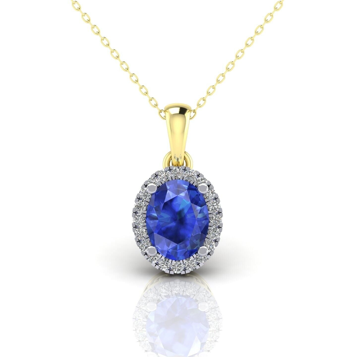Sapphire Oval Cluster Pendant Solid 9ct Yellow Gold 18" Chain Hallmarked