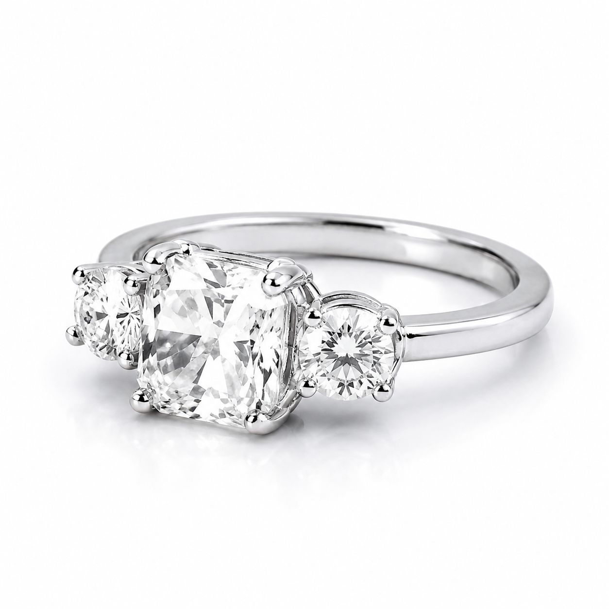 Three Stone Cushion Trilogy Ring Solid Sterling Silver 925 Hallmark Size J-V