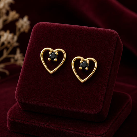 Natural Sapphire Heart Stud Earrings Princess Cut 9ct Yellow Gold Hallmarked