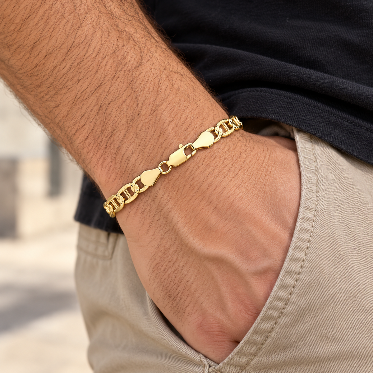 18ct Gold Men's Anchor Mariner Bracelet on Solid Silver Diamond Cut Hallmarked