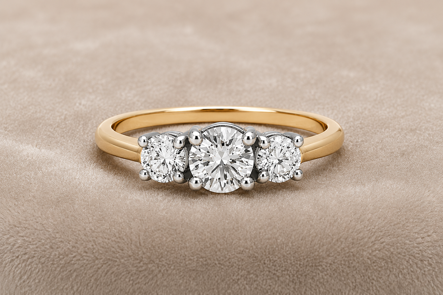 18ct Gold Three Stone Trilogy Ring on Sterling Silver 925 Hallmark Size J - V