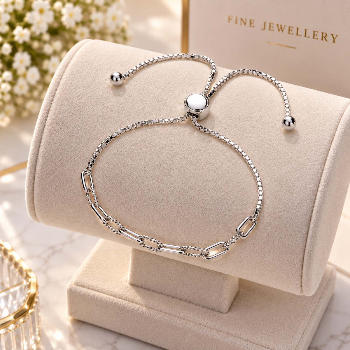 Sterling Silver Adjustable Bolo Slider Bracelet Paperclip Chain Ball Ends 925