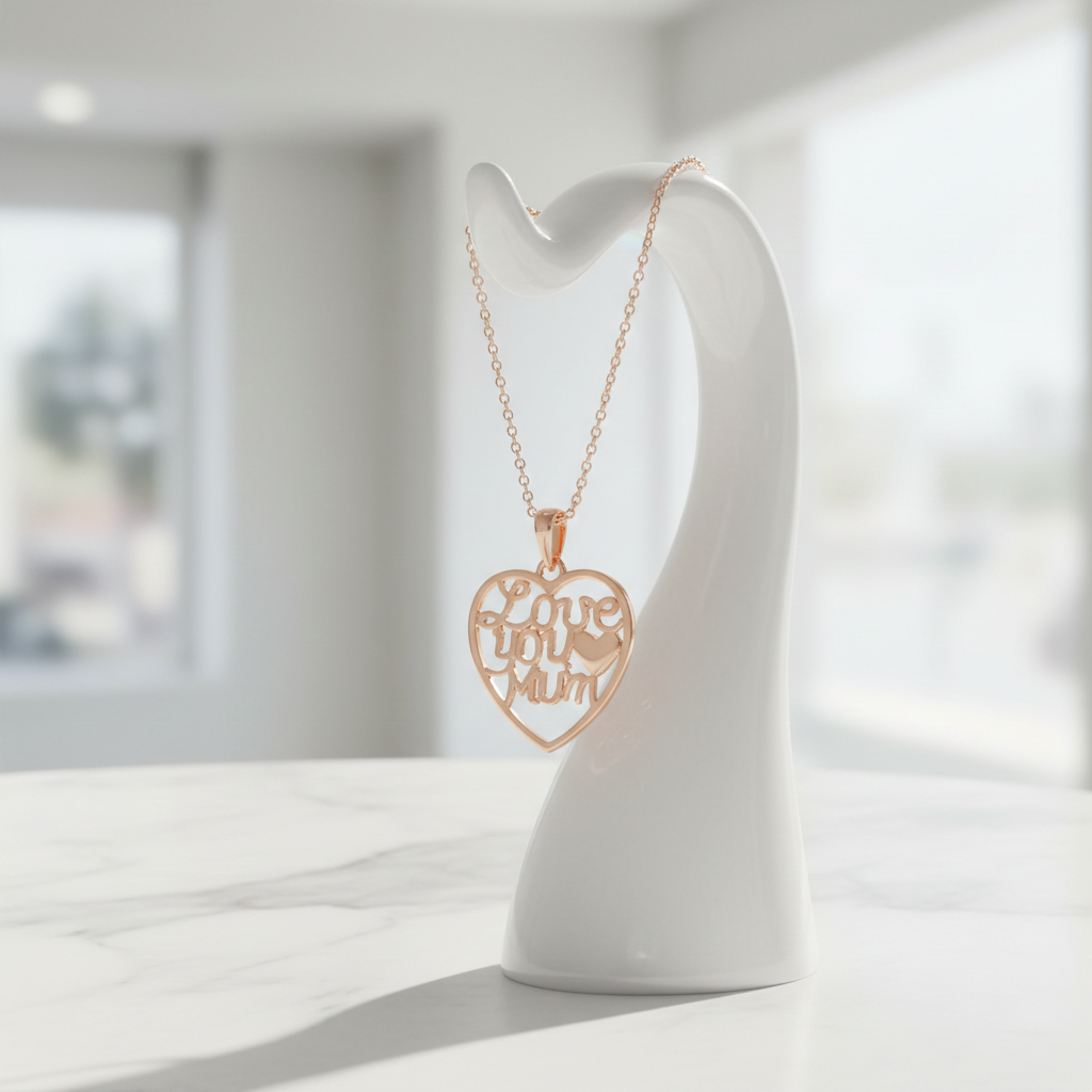 Love You Mum Pendant 18ct Gold on Solid Sterling Silver 925 Hallmark 18" Chain