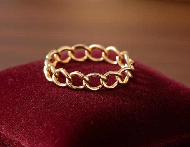18ct Yellow Gold Chain Ring on Solid Sterling Silver 925 Hallmark Sizes K - S
