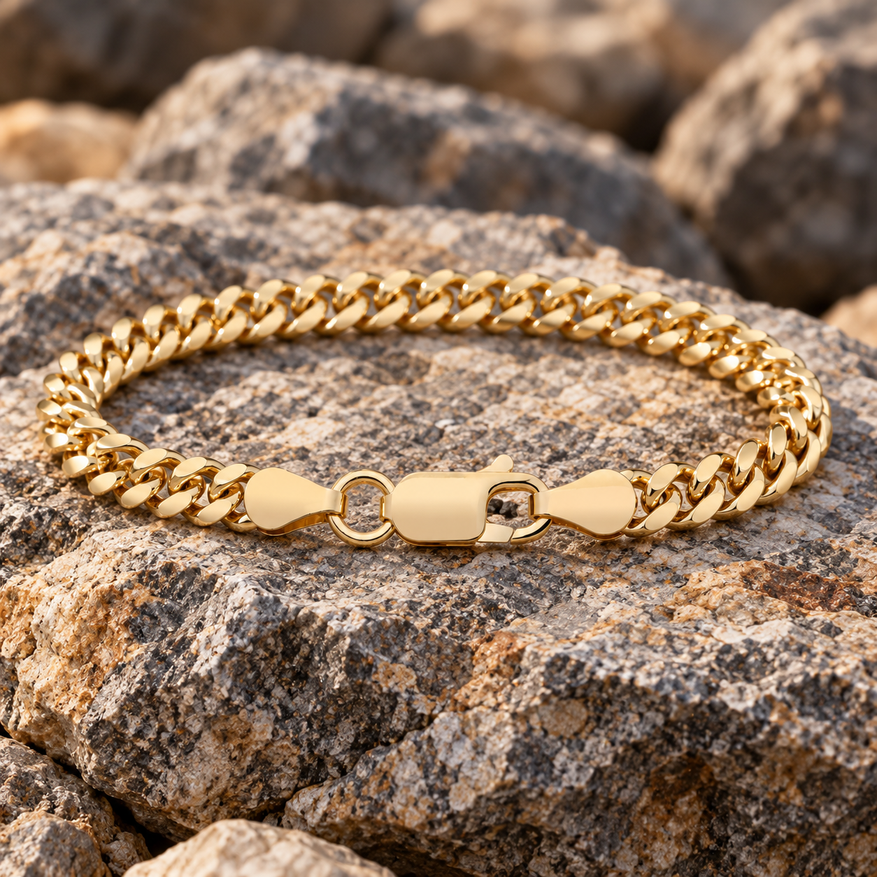 18ct Gold Mens Cuban Bracelet on Solid Silver British Made Hallmarked 8"