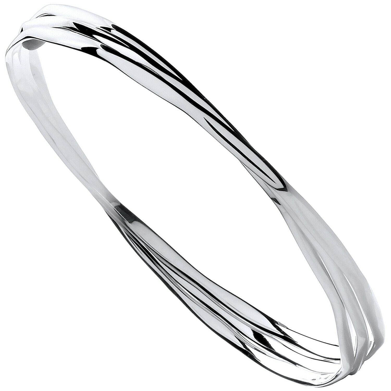 Silver Russian Wedding Bangle Faceted Design British Made Full Hallmark Boxed