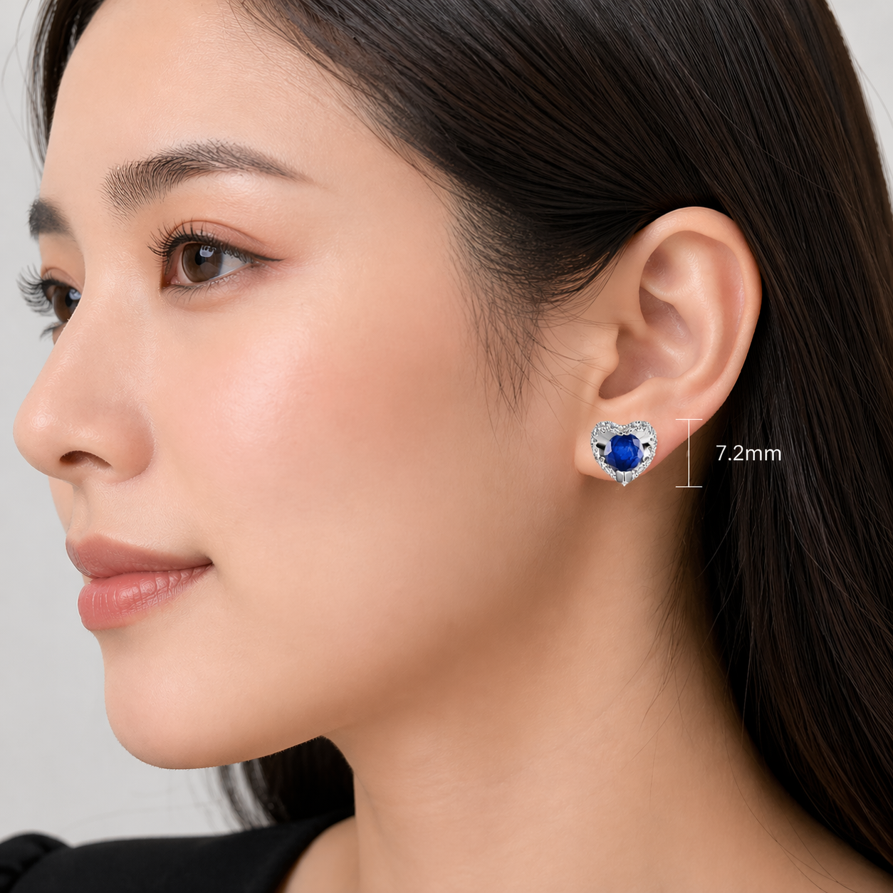 Natural Sapphire and Diamond Heart Earrings Solid 9ct White Gold Hallmarked