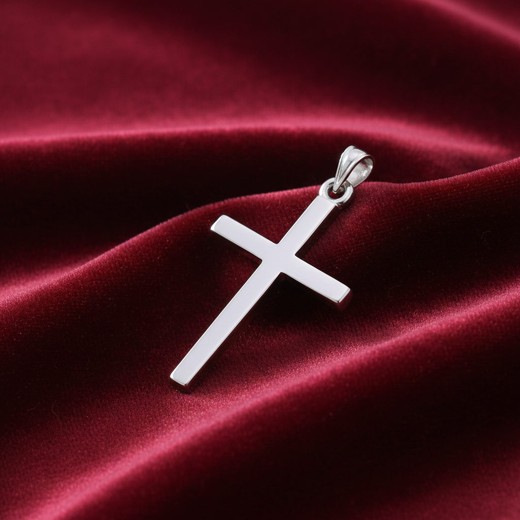 Sterling Silver Plain Cross Pendant 925 Hallmark 32mm Rhodium Finish