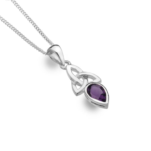 Amethyst Pendant Celtic Trinity Sterling Silver 925 Hallmark All Chain Lengths