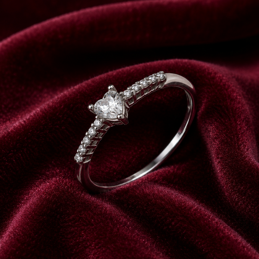 Heart Solitaire Engagement Ring Solid Sterling Silver 925 Size J-U