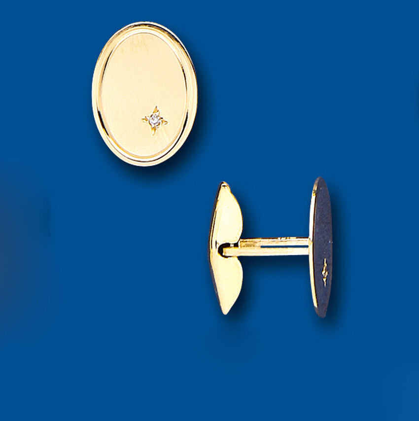 Gold Cufflinks Oval Diamond Set Solid Yellow Gold British Made Hallmarked