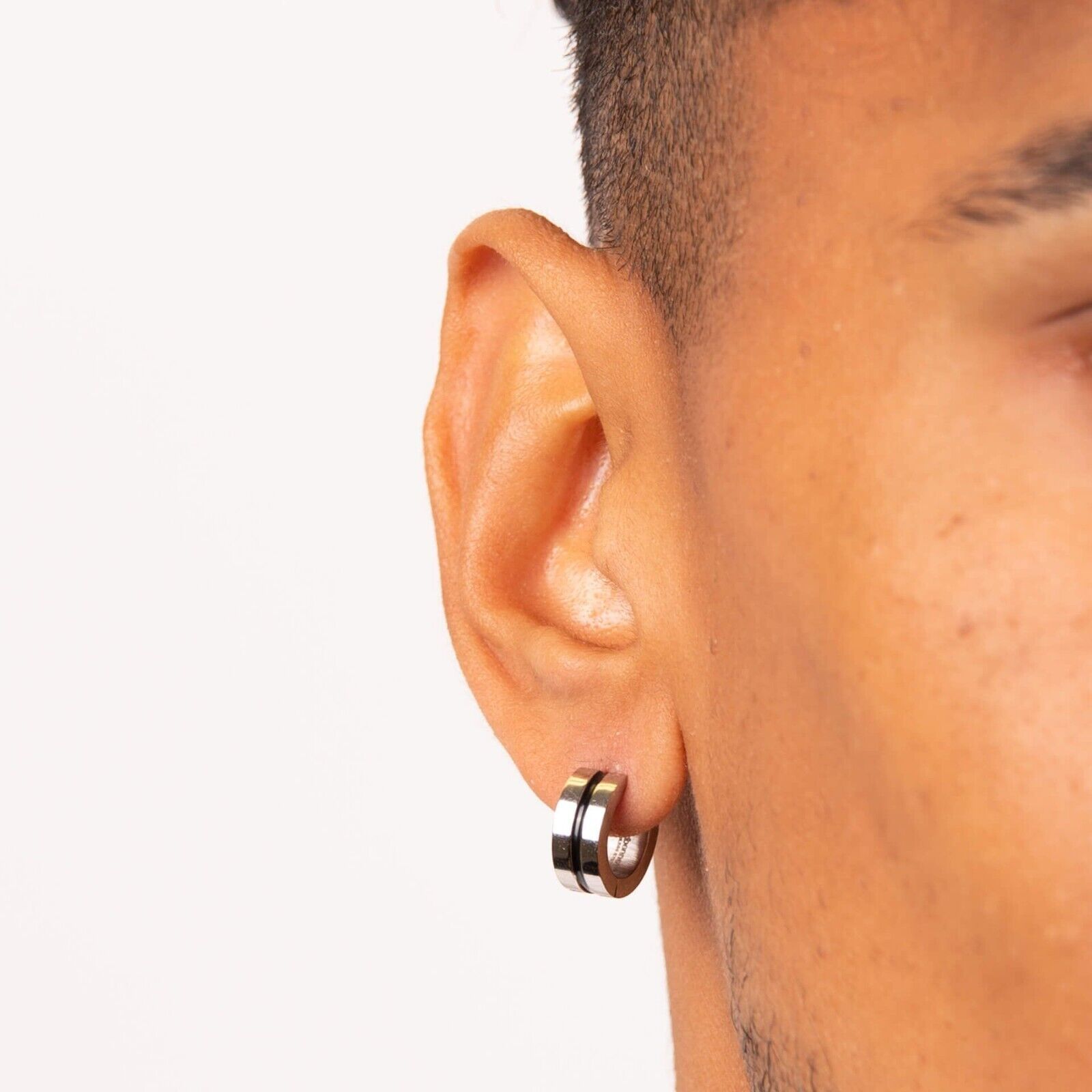 Fred Bennett Black Enamel Stripe Hoop Earrings E6397