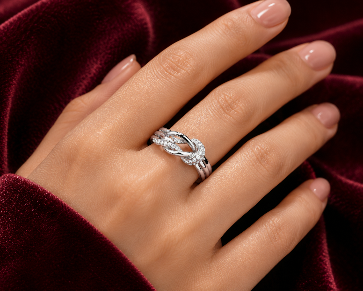 Sterling Silver Love Knot Ring Zircon Gemstones 925 Hallmark Sizes K - S