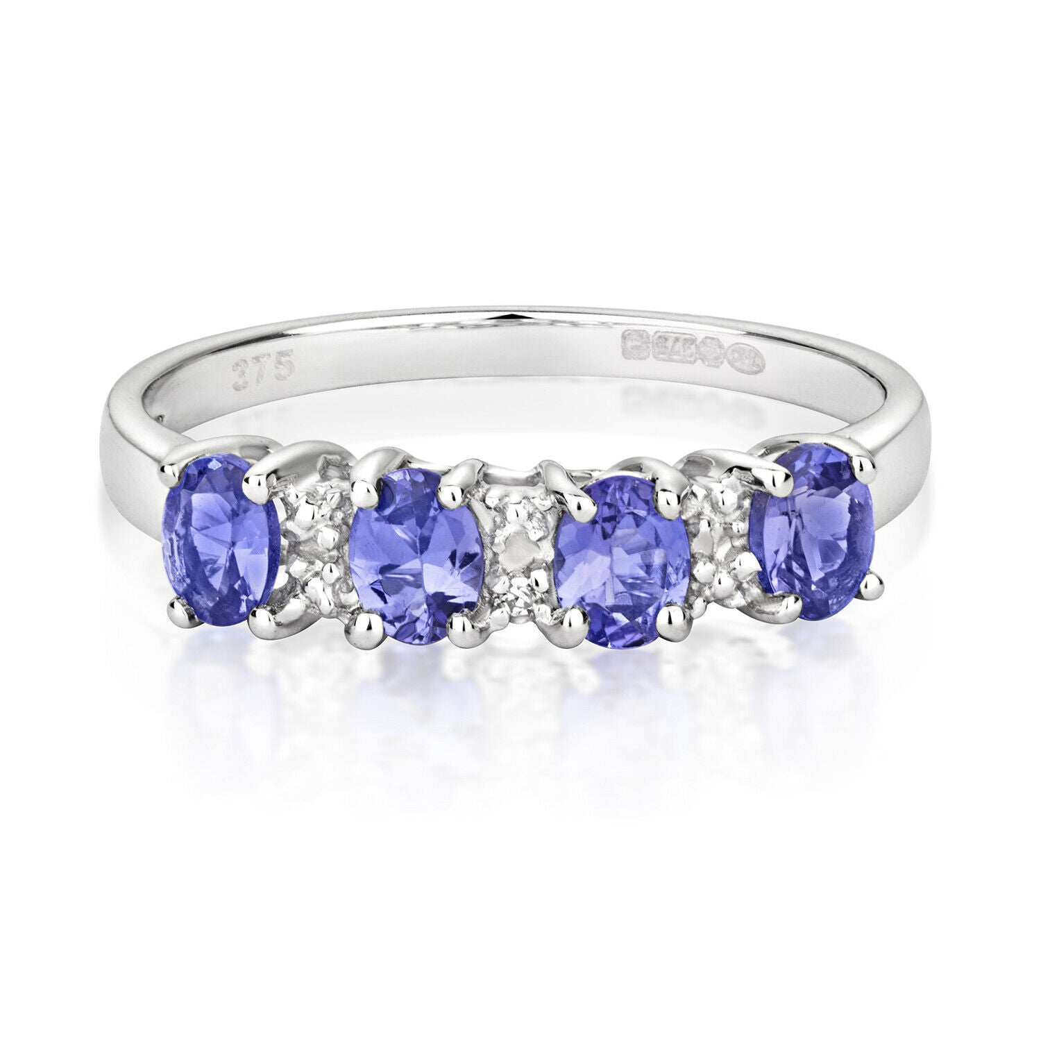 Tanzanite and Diamond Eternity Ring Solid 9ct White Gold Genuine Stones Size J-Q