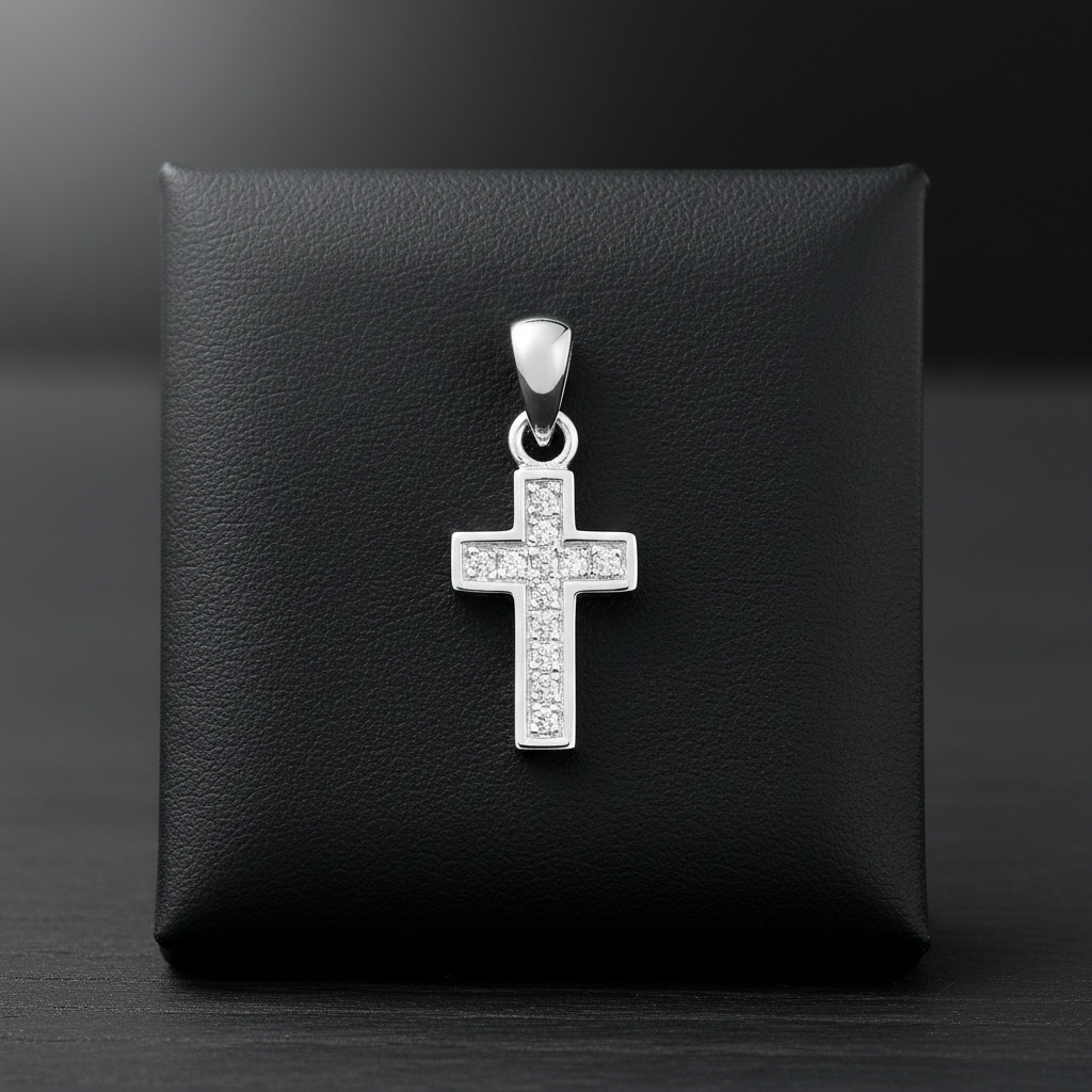 Sterling Silver Gemstone Cross Pendant 925 Hallmark 21mm Rhodium Finish