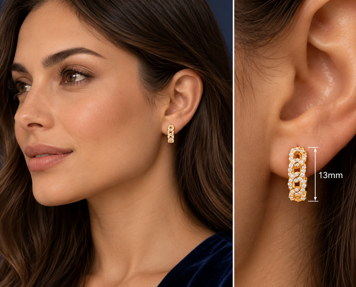 Real Diamond Huggie Hoop Earrings 9ct Yellow Gold 13mm 0.28ctw Mined Diamonds
