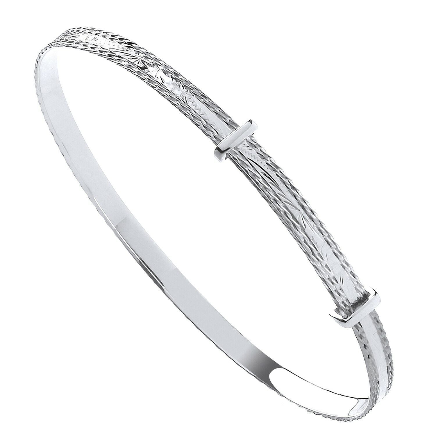 Silver 4mm Expandable Diamond Cut Oval Bangle