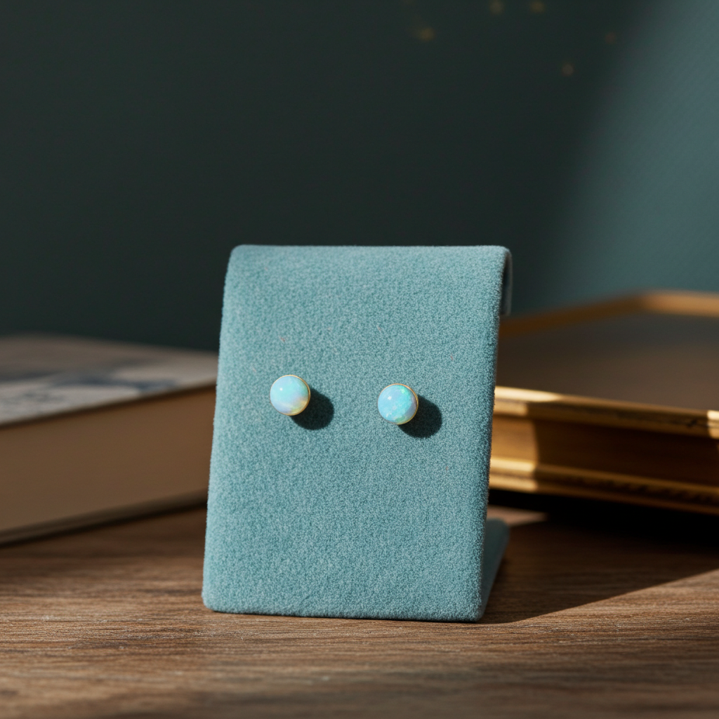 Blue Opal Earrings Solid Sterling Silver 4.1mm 925 Hallmark