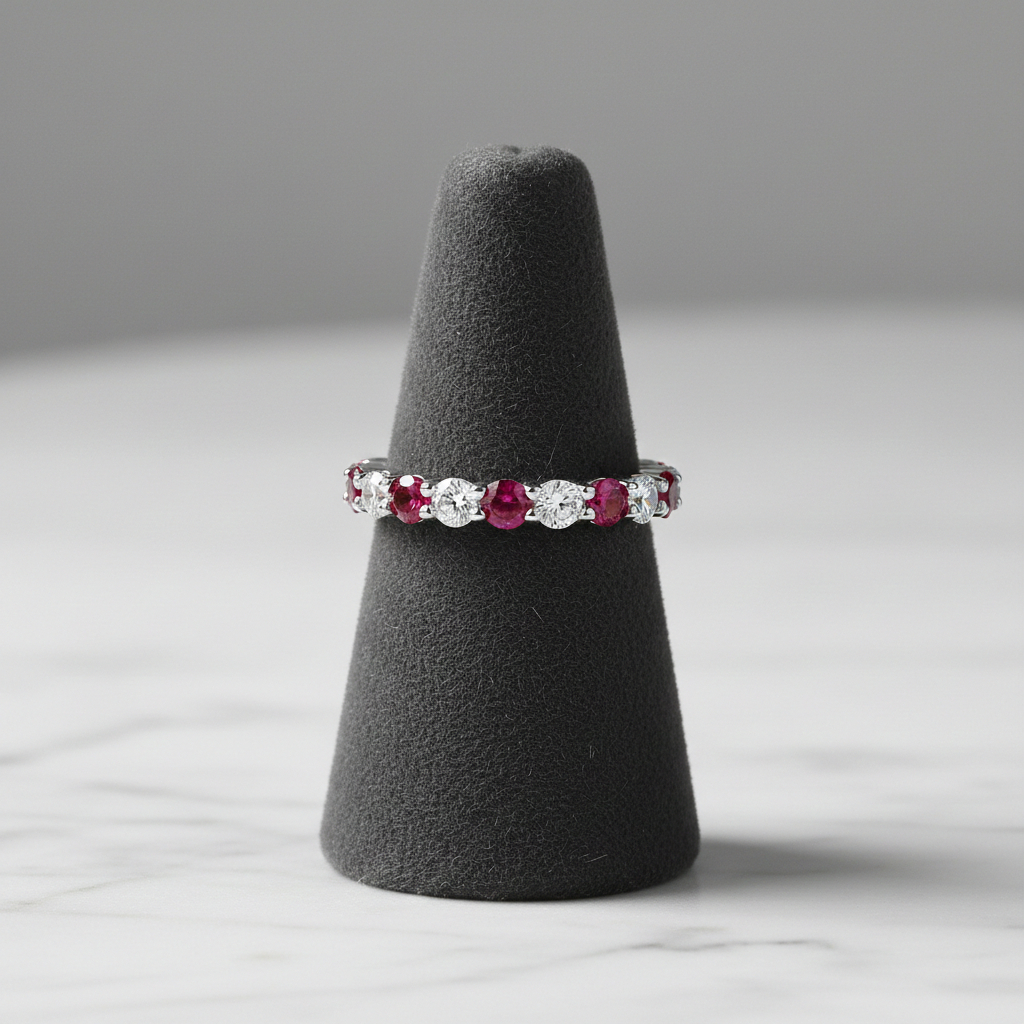 Sterling Silver Ruby Full Eternity Ring 3mm Band 925 Hallmark Size K - S