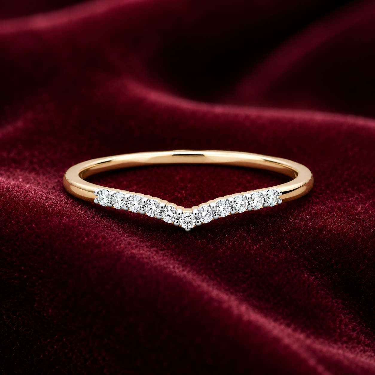 18ct Gold Wishbone Eternity Band Ring on Solid Sterling Silver 925 Hallmark